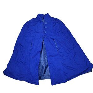 Vintage Blue Wool Blend Cape With Button Details. This is a smaller size